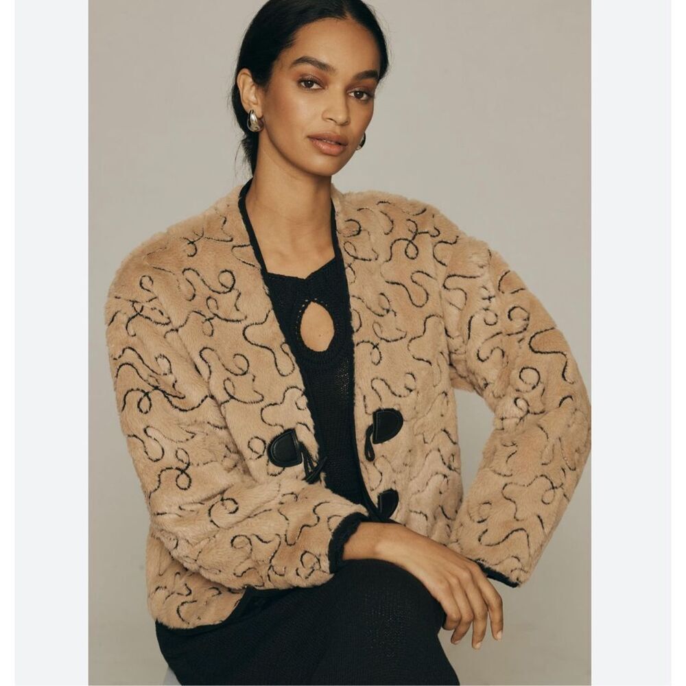 NWT Anthropologie Pilcro Stitched Faux Fur Cardigan Jacket Coat Women’s O/S Tan/